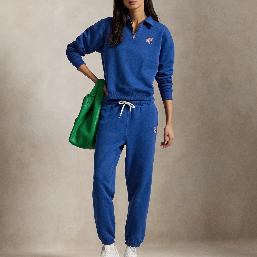 Polo Ralph Lauren Logo Flag Fleece Quarter-Zip & Logo Flag Pant Sweatsuit Set M
